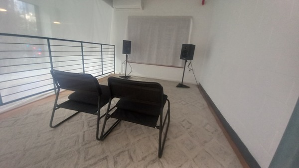 The listening space in the mezzanine of the gallery